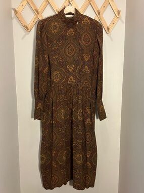 Vintage 1980’s Liz Claiborne Brown Paisley Long Sleeve Midi Dress